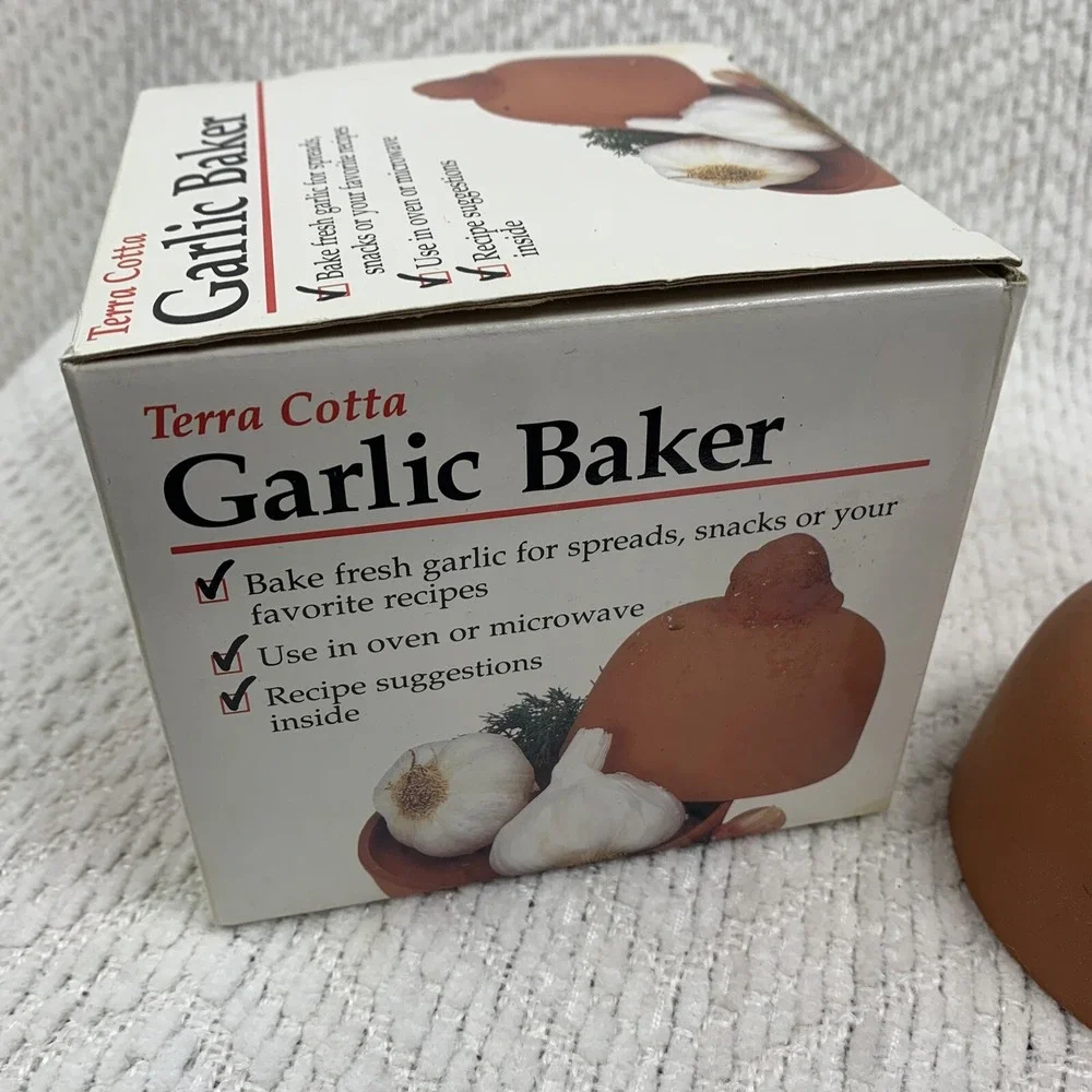 Terra Cotta Garlic Baker Roasted Corning‎ Revere Oven Microwave  w/Recipe New